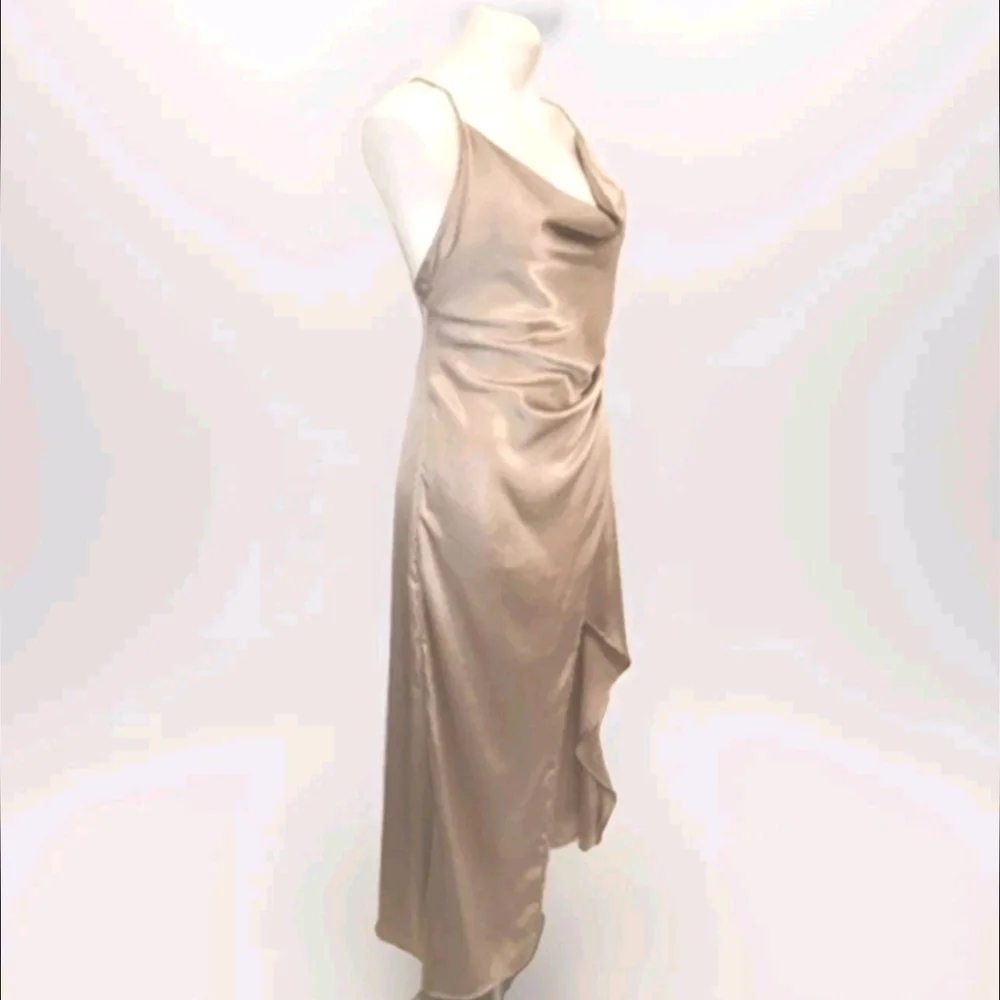 Free People Champagne Satin Slip Maxi Dress Cowl Neck Backless Quiet Luxury US 8